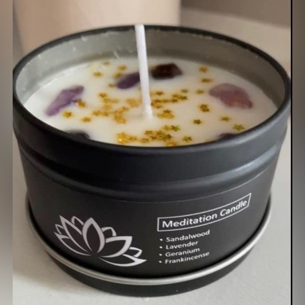 Meditation Candle in Black Tin with Meditative fragrances. Soy Wax Candle 4.2 oz